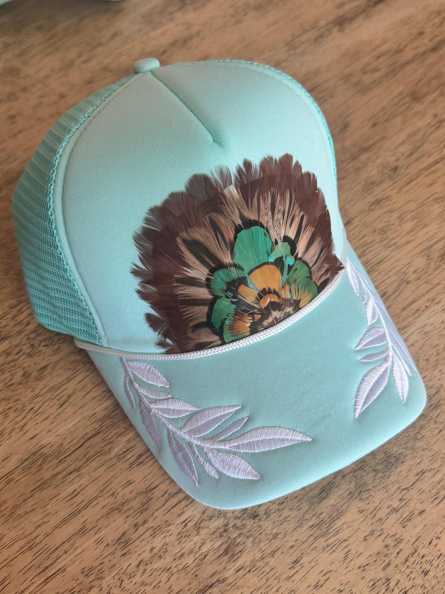 Laurel Teal Feather Trucker