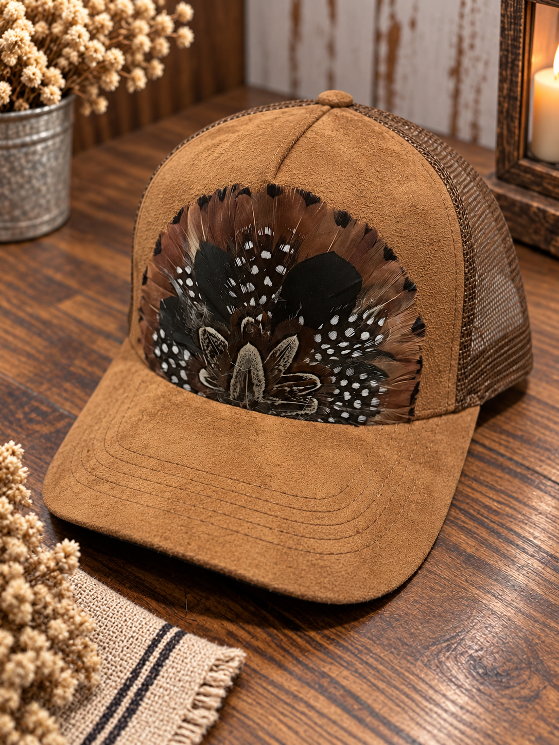 Suedy Bronze Feather Trucker