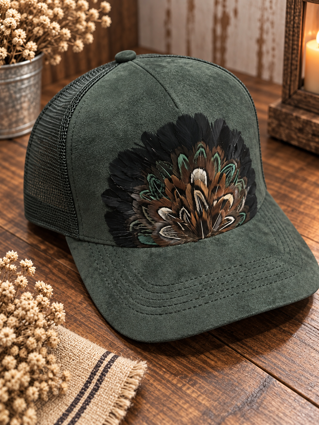 Suedy Sage Feather Trucker