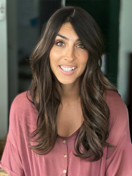 Dark Brunette with Caramel Low Lights 21-22 Inches Topper