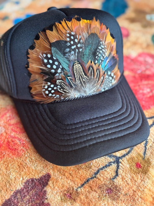 Black 1 Feather Trucker